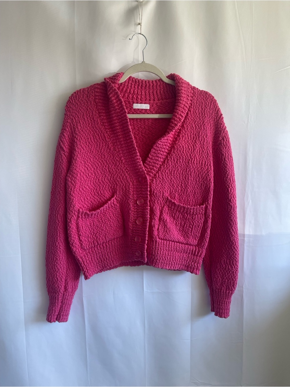 Textured Shawl-Collar Pink Button-Front Cardigan Jacket